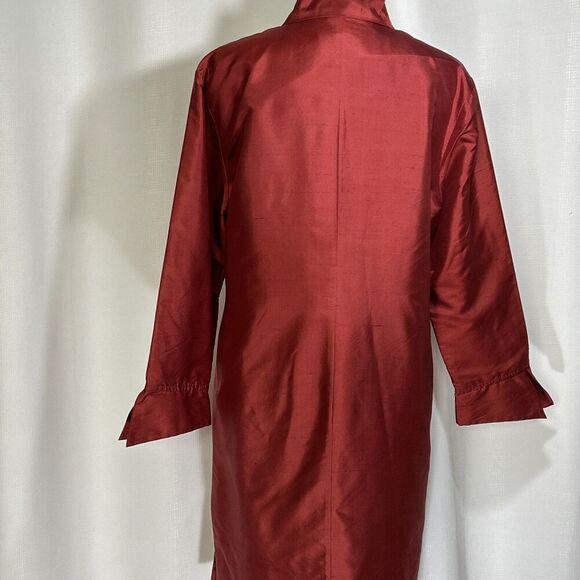 Silkland Women's Medium Red 100% Silk Button Down Lined Long Sleeve Shirt Dress - Picture 9 of 14